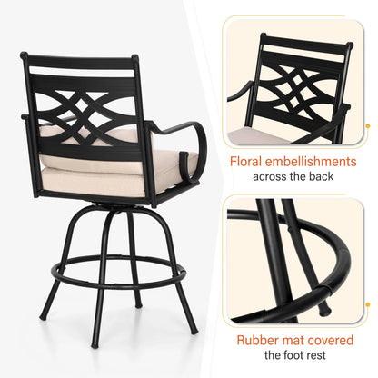 Veransa Vista 2 Piece Patio Outdoor Swivel Bar Stools Metal Counter Height Chairs with Cushions