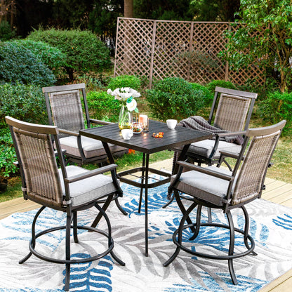 Sophia & William 3 Pieces Patio Outdoor Bar Stools Bistro Set Rattan Wicker Chairs & Square Metal Table Furniture Set