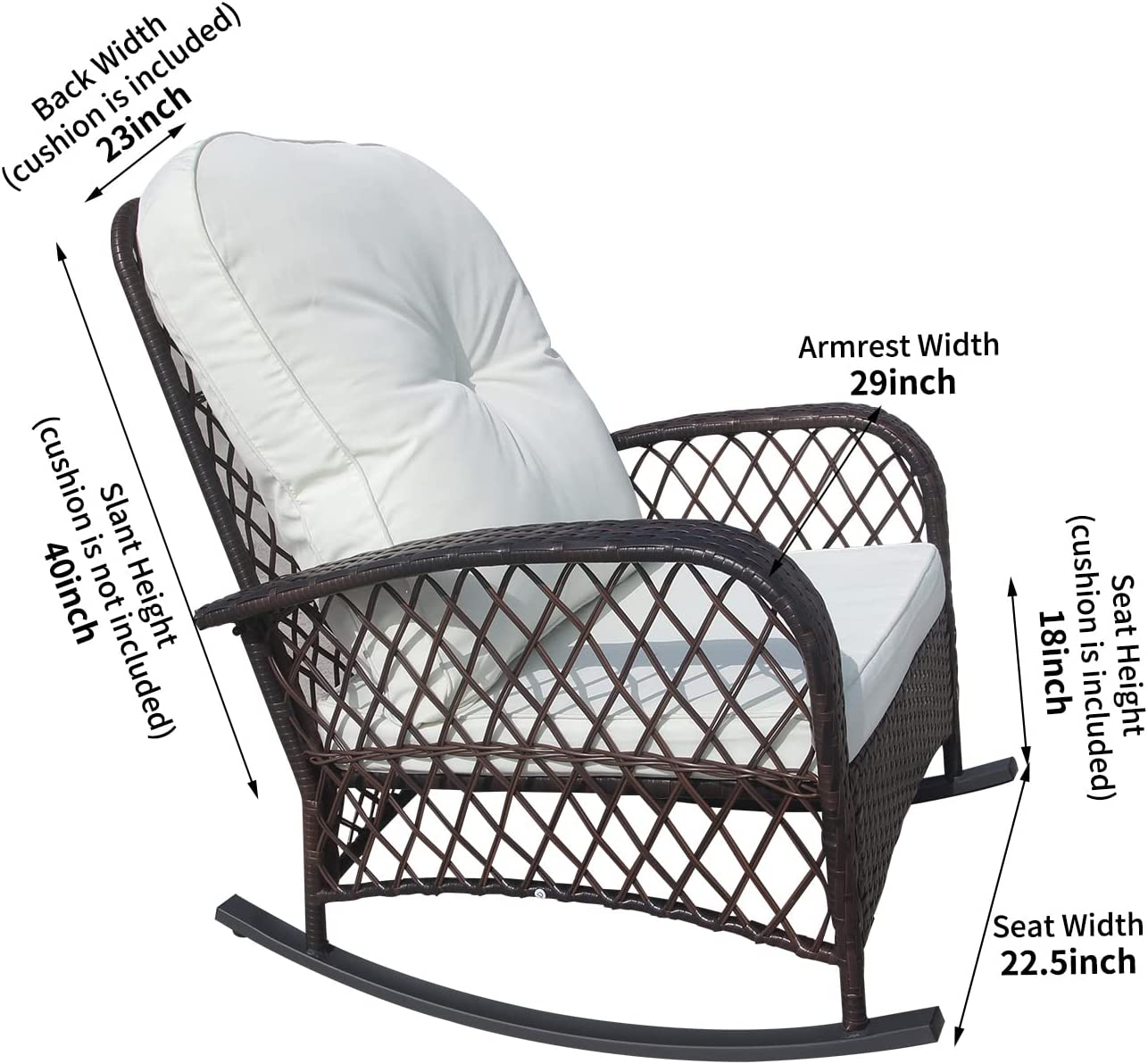 Furniture One 2 Piece Outdoor Wicker Rocking Chair, Patio Rattan Rocker Chair with Cushions & Steel Frame, All-Weather Rocking Lawn Wicker Furniture for Garden Backyard Porch
