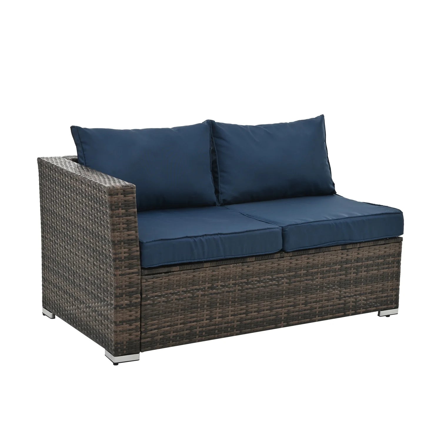 Highsound 4 Piece Outdoor Patio Furniture Sets, Wicker Conversation Set for Porch Deck, Gray Rattan Sofa Chair with Cushion, Blue