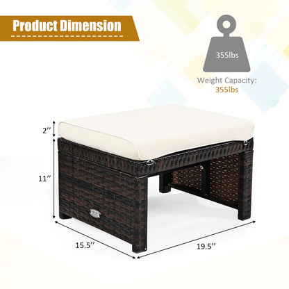 Costway 5PCS Patio Rattan Wicker Furniture Set Sofa Ottoman W/Cushions White