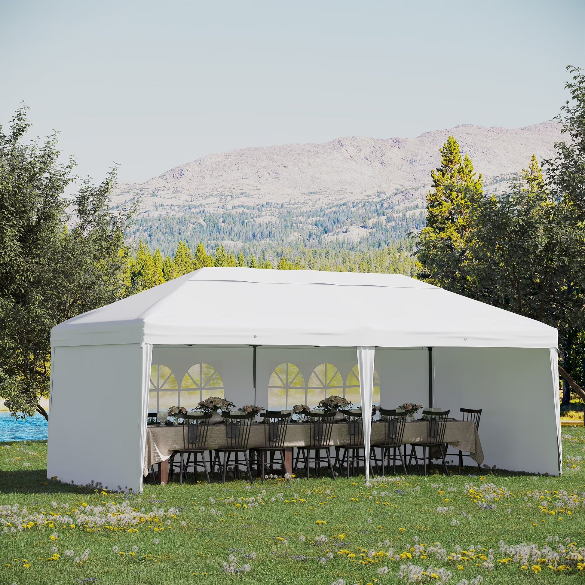 Outsunny 10' x 20' Pop Up Canopy Tent with 4 Sidewalls, Heavy Duty Tents for Parties, Outdoor Instant Gazebo with Carry Bag, for Outdoor, Garden, Patio, Blue