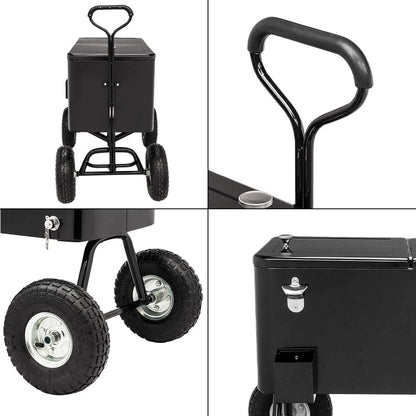 VINGLI 80qt. Wagon Rolling Cooler Ice Chest w/Long Handle and 10" Wheels, Patio Cooler, Outdoor Park Cart on Wheels