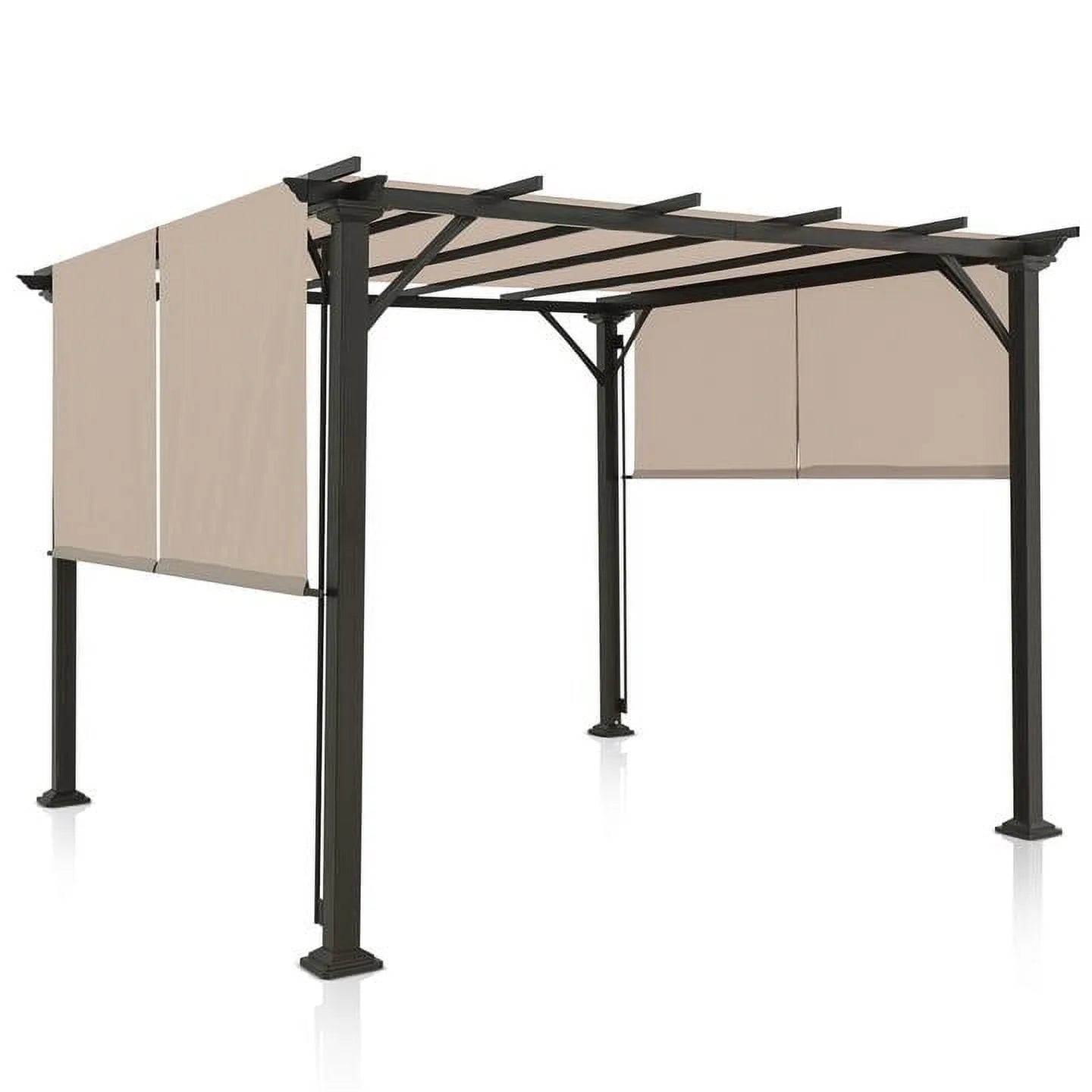 EAGLE PEAK 10x10 Outdoor Gazebo with Retractable Sun Shade Top for Patio, Garden, Backyard, Steel Frame, Beige