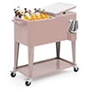 MADOG 80 Quart Rolling Cooler Ice Chest for Outdoor Patio Deck Party, Bar Cold Drink Beverage Cart Tub, Backyard Cooler Trolley on Wheels with Ice Scoop, Catch Tray & Bottle Opener, Pink