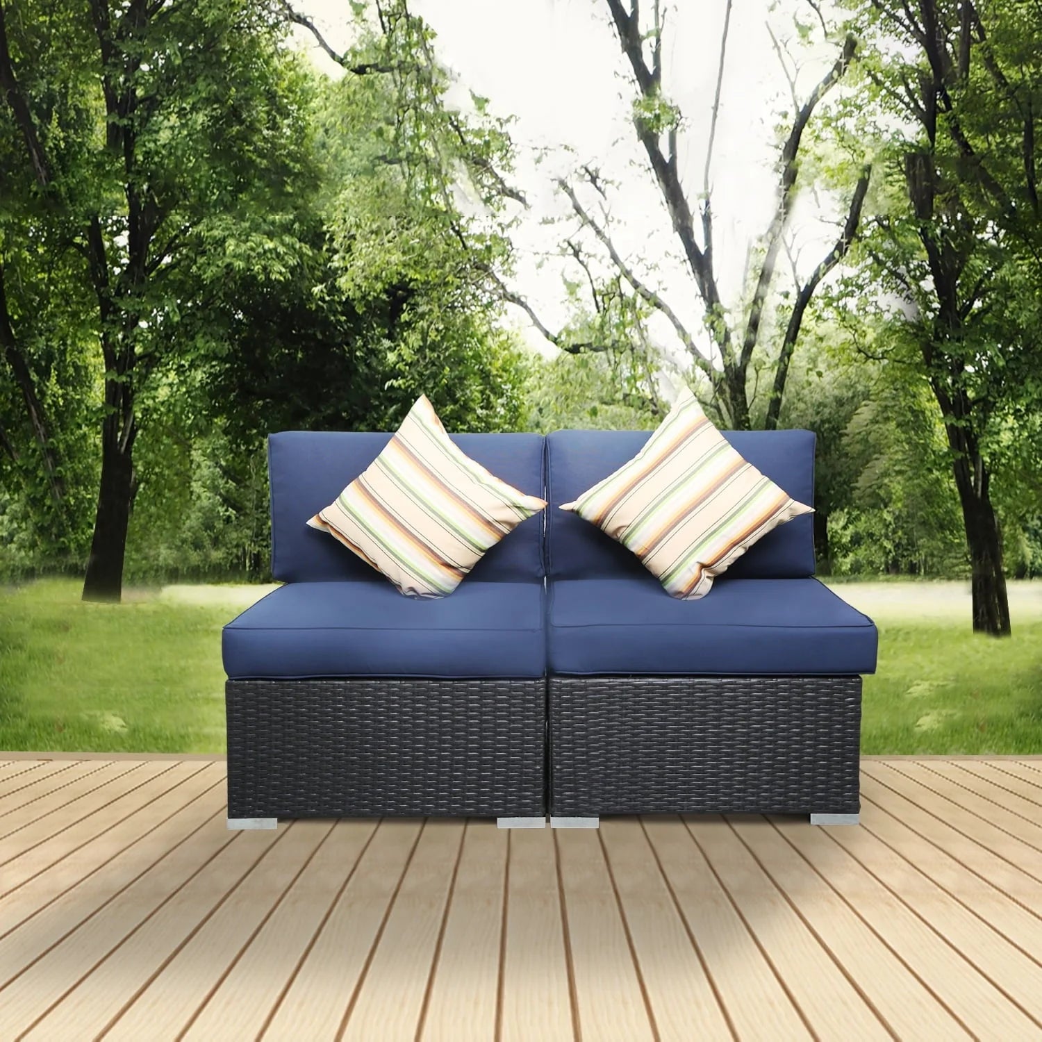 2 Piece Blue Outdoor Wicker Furniture Sets, Patio Sofa Conversation Sets Sectional Patio Furniture with Coffee Table, for Garden Lawn Backyard Poolside by LAZYLAND (Blue)