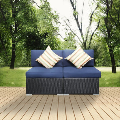 2 Piece Blue Outdoor Wicker Furniture Sets, Patio Sofa Conversation Sets Sectional Patio Furniture with Coffee Table, for Garden Lawn Backyard Poolside by LAZYLAND (Blue)