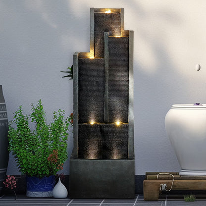 4-Tier Water Fountain with LED Lights - 50.7" H Waterfall Fountain Indoor Outdoor Water Feature for Home, Patio, Garden