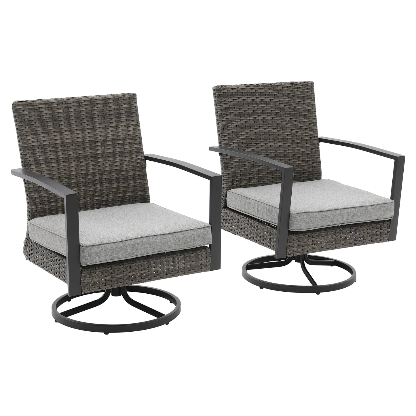 Sunvivi Patio Swivel Dining Chairs with 360-Degree Rotating, All Weather Rattan Chairs with Water-resistant Cushions & Metal Frame, Modern Outdoor Rocking Chair for Porch, Bistro, Balcony