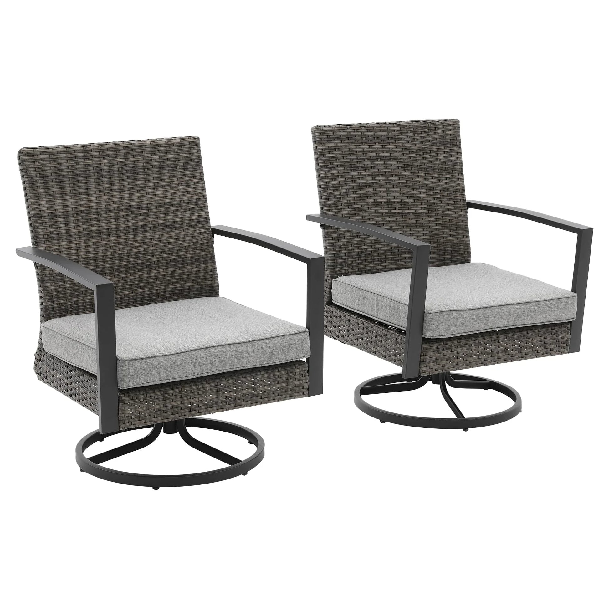 Sunvivi Patio Swivel Dining Chairs with 360-Degree Rotating, All Weather Rattan Chairs with Water-resistant Cushions & Metal Frame, Modern Outdoor Rocking Chair for Porch, Bistro, Balcony