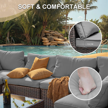 Gaildon 5 Piece Patio Furniture Set with Fire Pit Table, All Weather Outdoor Sectional PE Rattan, Patio Conversation Sets with Cushions for Garden Lawn Balcony Porch Deck, Grey