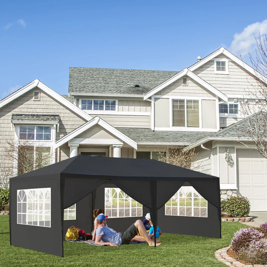 OverPatio 10' x 20' Canopy Tent Party Tent Event Tent w/6 Sidewall - Black