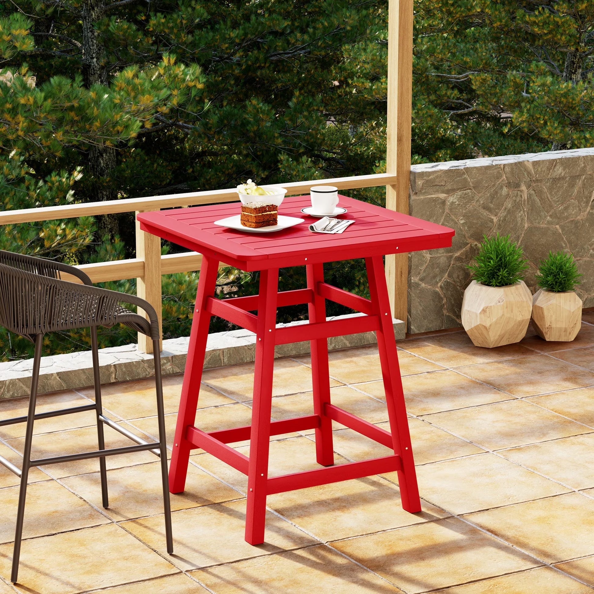 WestinTrends Outdoor 37" Counter Height HDPE Patio Square Bar Table, Dark Brown