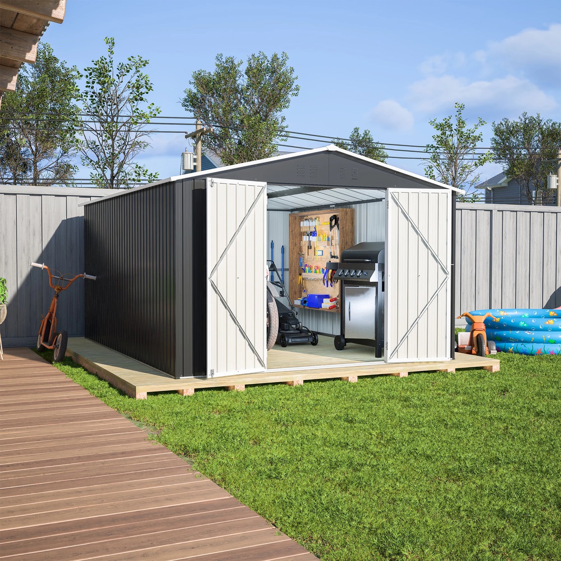 Outdoor Garden Tool Storage Shed, Seizeen All-Weather Metal Sheds with Lockable Door & Vents, 5 x 3Ft Outdoor Storage for Backyard Garden Patio, Gray