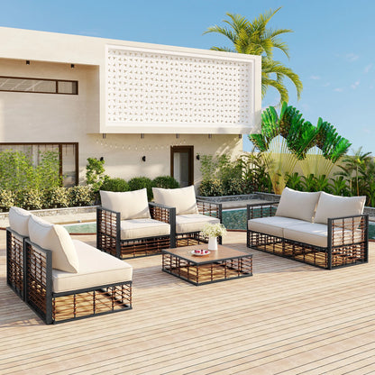 Harper & Bright Designs 7 Piece Outdoor Metal Patio Sectional Sofa Set, Free combination All Weather Patio Conversational Modular Furniture Set with Cushions and Coffee Table for Outdoor, Gray
