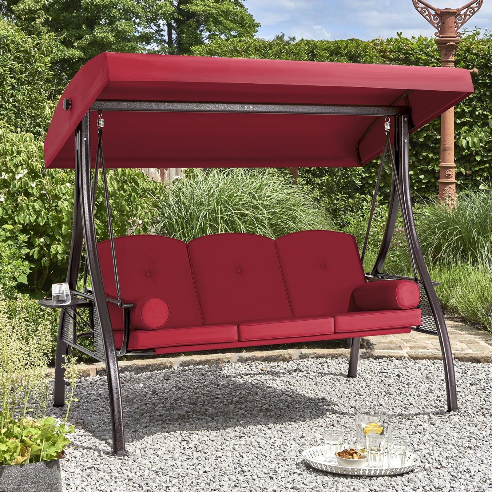 Homrest 3 Person Patio Outdoor Porch Swing with Adjustable Canopy, Backrest, Swing Bed with Stand for Garden,Deck