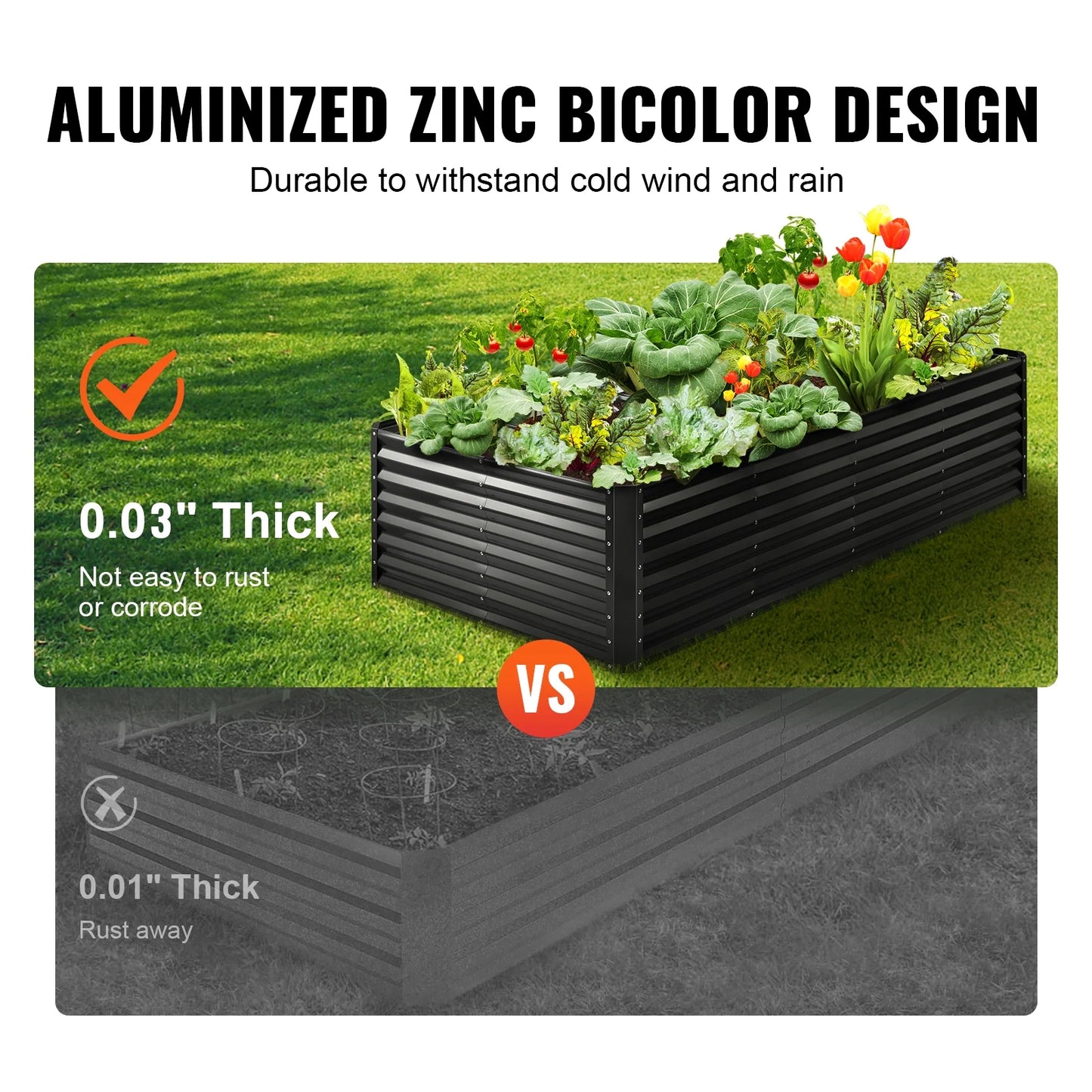 KFFKFF Elevated Garden Bed, Dimensions 8 x 4 x 2 ft, Constructed from Galvanized Metal, Open Bottom Outdoor Planters, Ideal for Cultivating Flowers, Vegetables, and Herbs in Yard, Garden, Patio