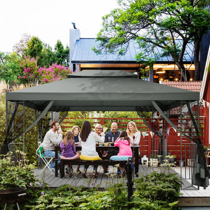 COBIZI 10' x 13' Pop Up Gazebo, Screened Patio Gazebo, Outdoor Steel Double Roof Canopy Tent, Metal Frame Canopy with Mosquito Netting, Sunshade for Garden, Lawns, Gray