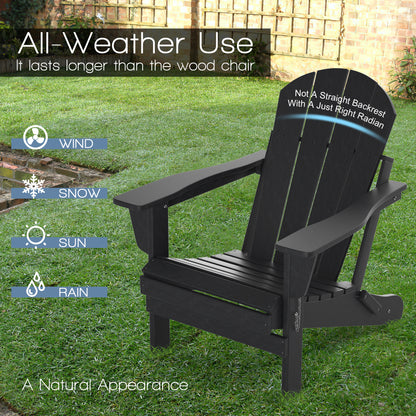 TORVA Folding Adirondack Chair, Fire Pit Chair,Patio Outdoor Chairs All-Weather Proof HDPE Resin for BBQ Beach Deck Garden Lawn Backyard, Black