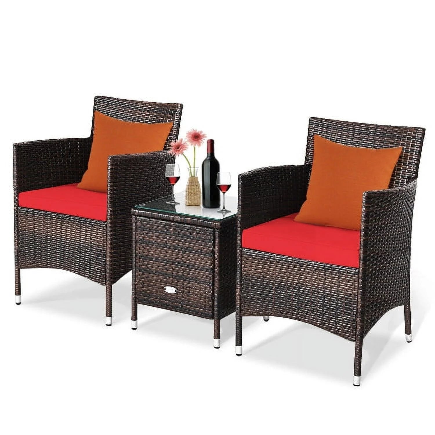 Topcobe 3 Piece Wicker Patio Furniture Set, Wicker Outdoor Sectional with Washable and Removable Cushion for Patio, B-Red