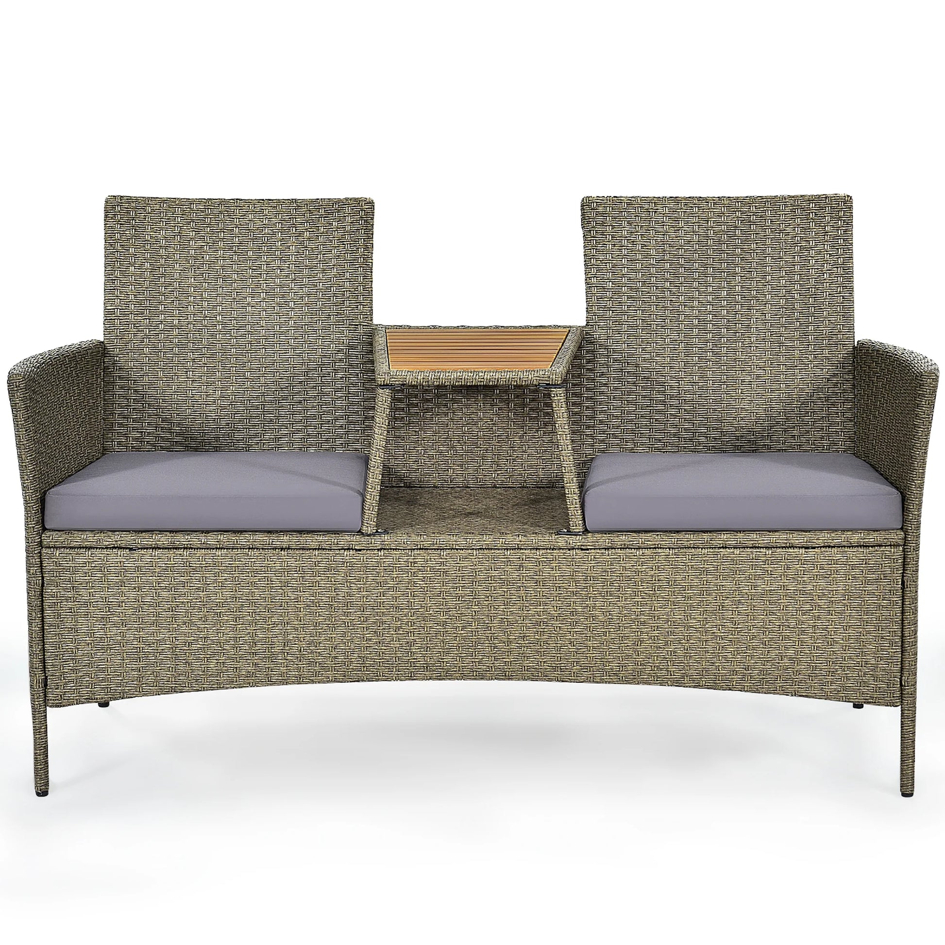 Costway 2-Person Patio Rattan Conversation Furniture Set Loveseat Coffee Table
