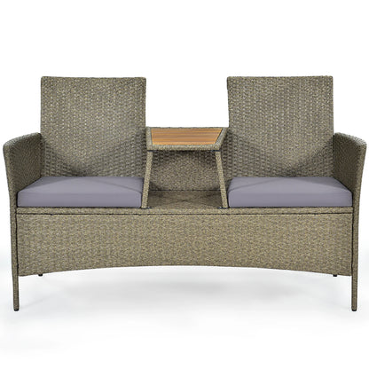 Costway 2-Person Patio Rattan Conversation Furniture Set Loveseat Coffee Table