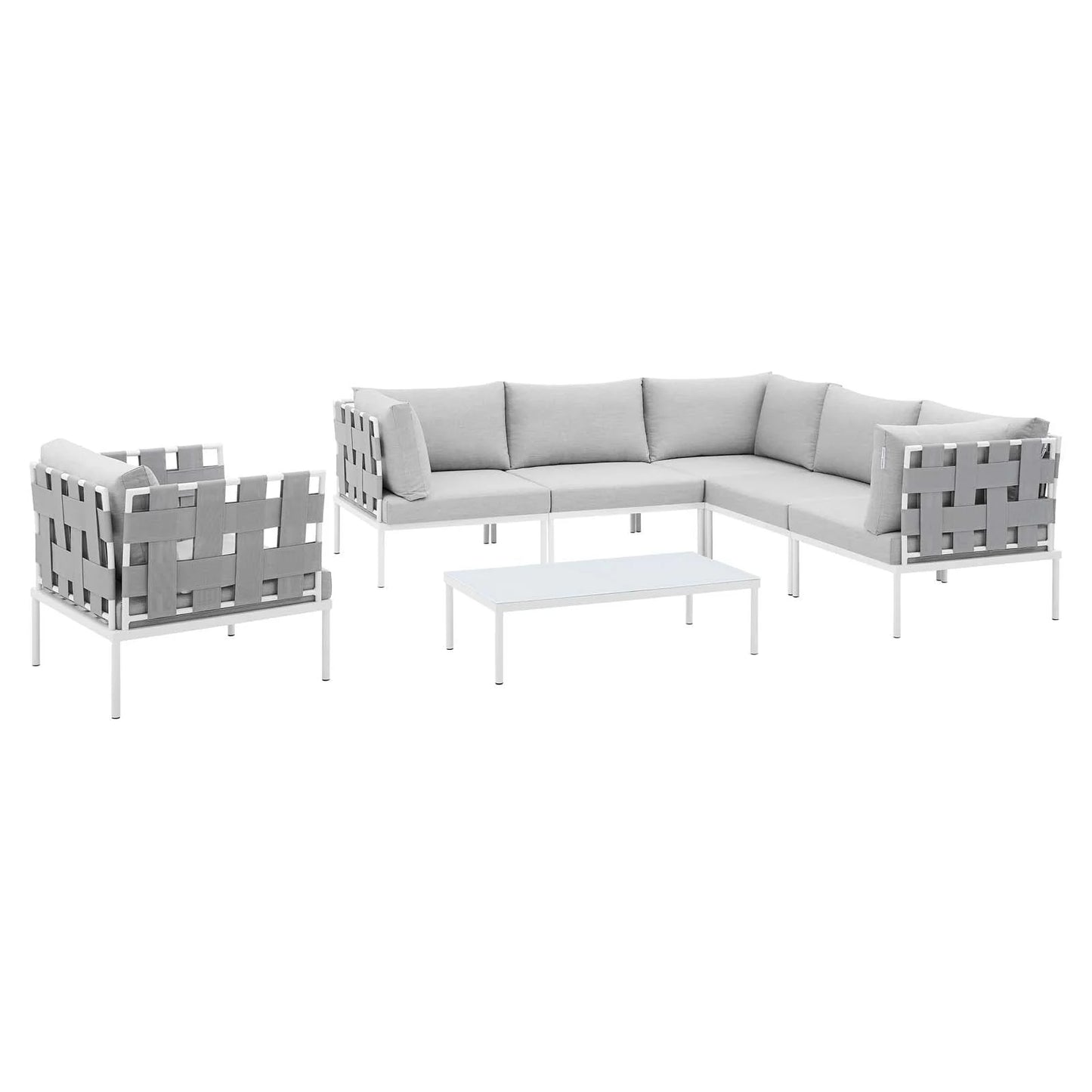 Modway Harmony 7-Piece Sunbrella® Outdoor Patio Aluminum Sectional Sofa Set in Gray Gray