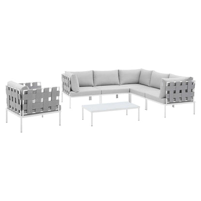 Modway Harmony 7-Piece Sunbrella® Outdoor Patio Aluminum Sectional Sofa Set in Gray Gray