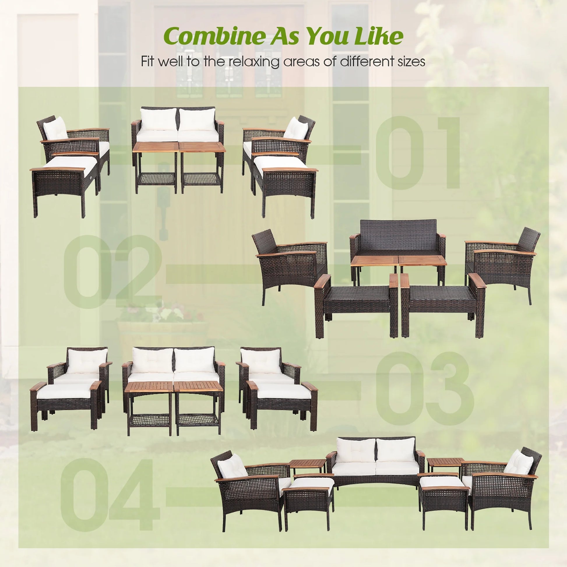 Gymax 7PCS Patio Rattan Sofa Set Outdoor Wicker Conversation Set w/Coffee Tables