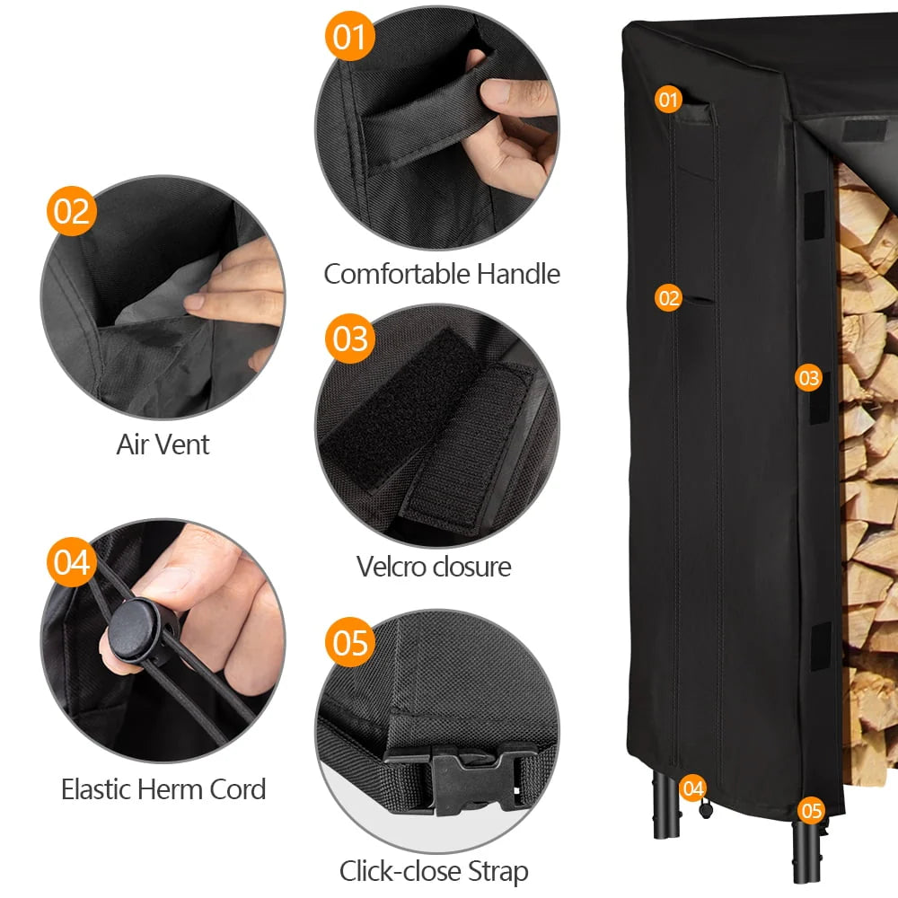 Amagabeli 4ft Firewood Log Rack with Cover Combo Set Waterproof Outdoor Log Holder for Fireplace Heavy Duty Wood Stacker Pit for Patio Logs Storage Steel Tubular Wood Pile Rack Tool Accessories Black