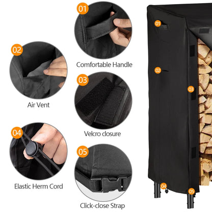 Amagabeli 4ft Firewood Log Rack with Cover Combo Set Waterproof Outdoor Log Holder for Fireplace Heavy Duty Wood Stacker Pit for Patio Logs Storage Steel Tubular Wood Pile Rack Tool Accessories Black