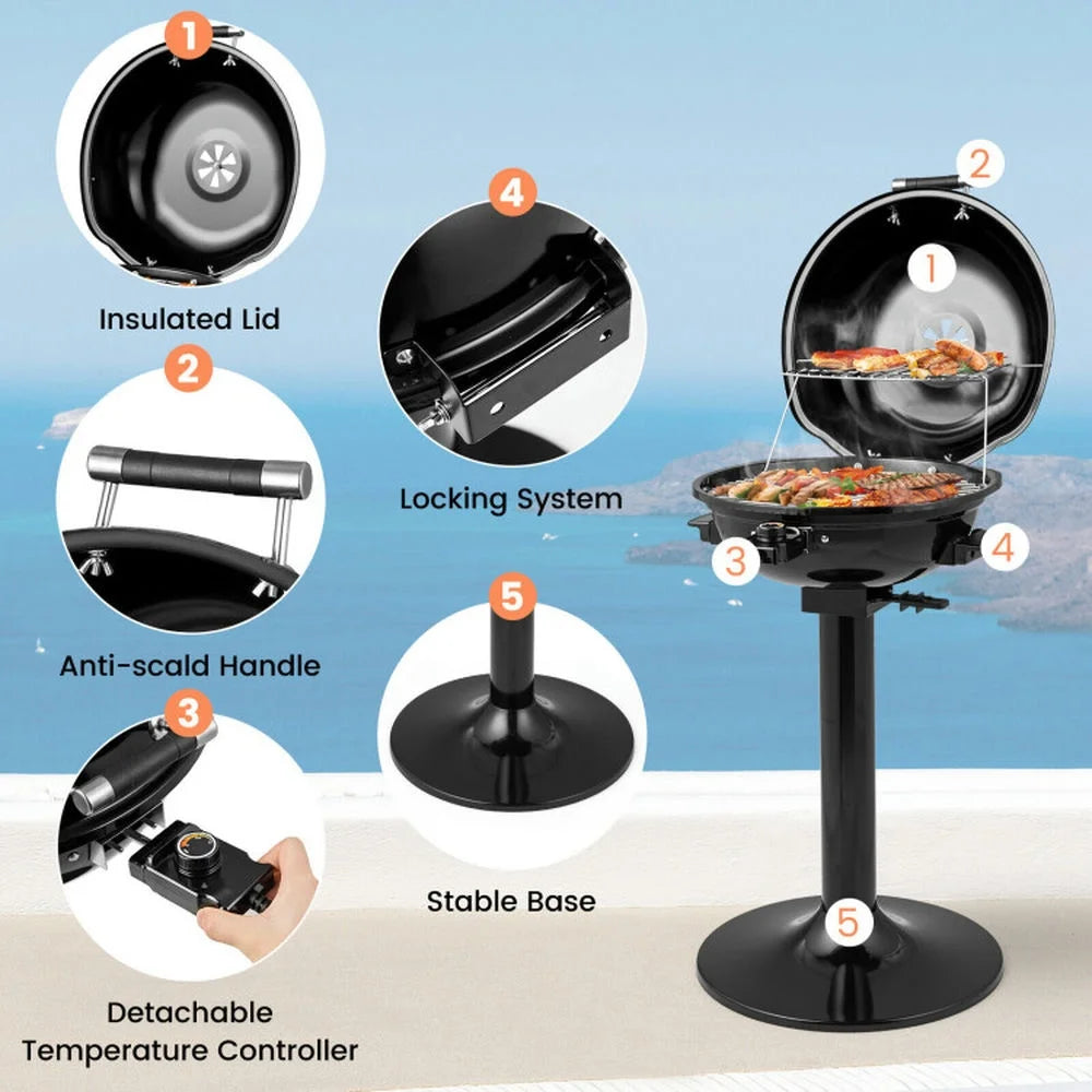 Topcobe 1600W Electric BBQ Grill with Removable Non-Stick Warming Rack, Cooking Space for Backyard, Patio and Parties
