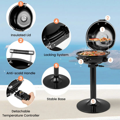 Topcobe 1600W Electric BBQ Grill with Removable Non-Stick Warming Rack, Cooking Space for Backyard, Patio and Parties