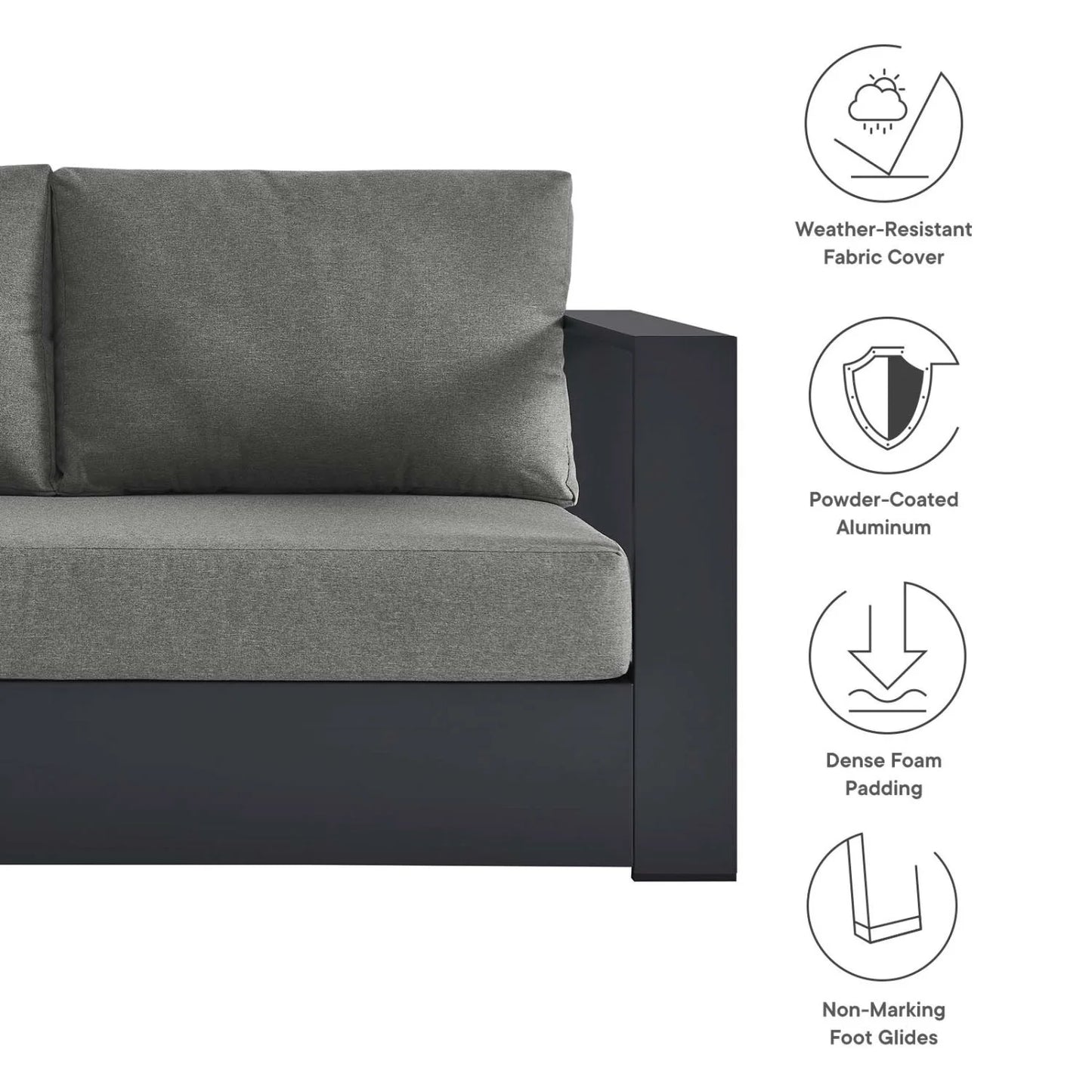 Modular Lounge Sectional Sofa Set, Grey Gray, Aluminum Metal, Outdoor Patio Balcony Cafe Bistro Garden Hospitality Restaurant, Modern Contemporary HB36639