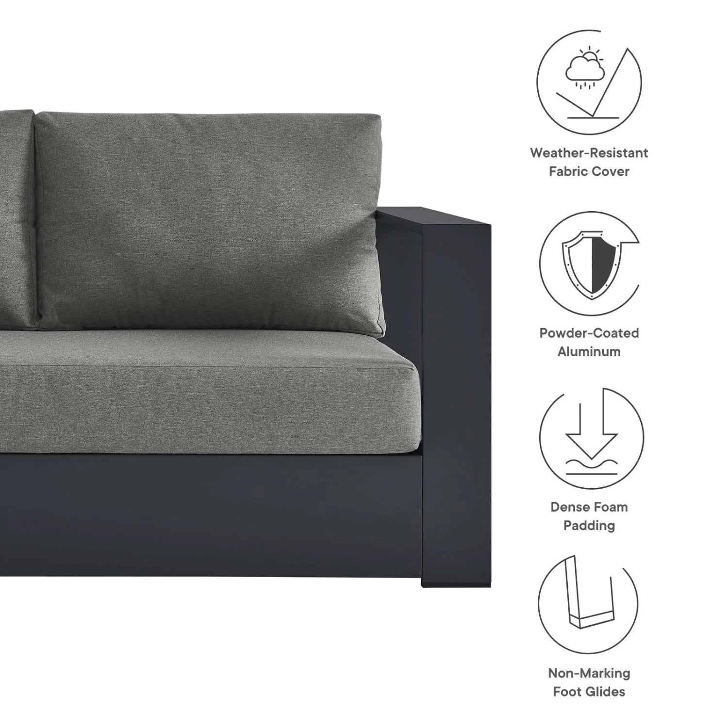 Modular Lounge Sectional Sofa Set, Grey Gray, Aluminum Metal, Outdoor Patio Balcony Cafe Bistro Garden Hospitality Restaurant, Modern Contemporary HB36639