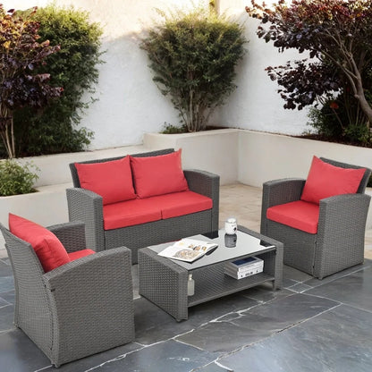 HighSound 4 Piece Patio Furniture Set, Outdoor Wicker Patio Sectional Sofa, All Weather PE Rattan Outdoor Sectional with Cushions & Coffee Table, Dark Gray