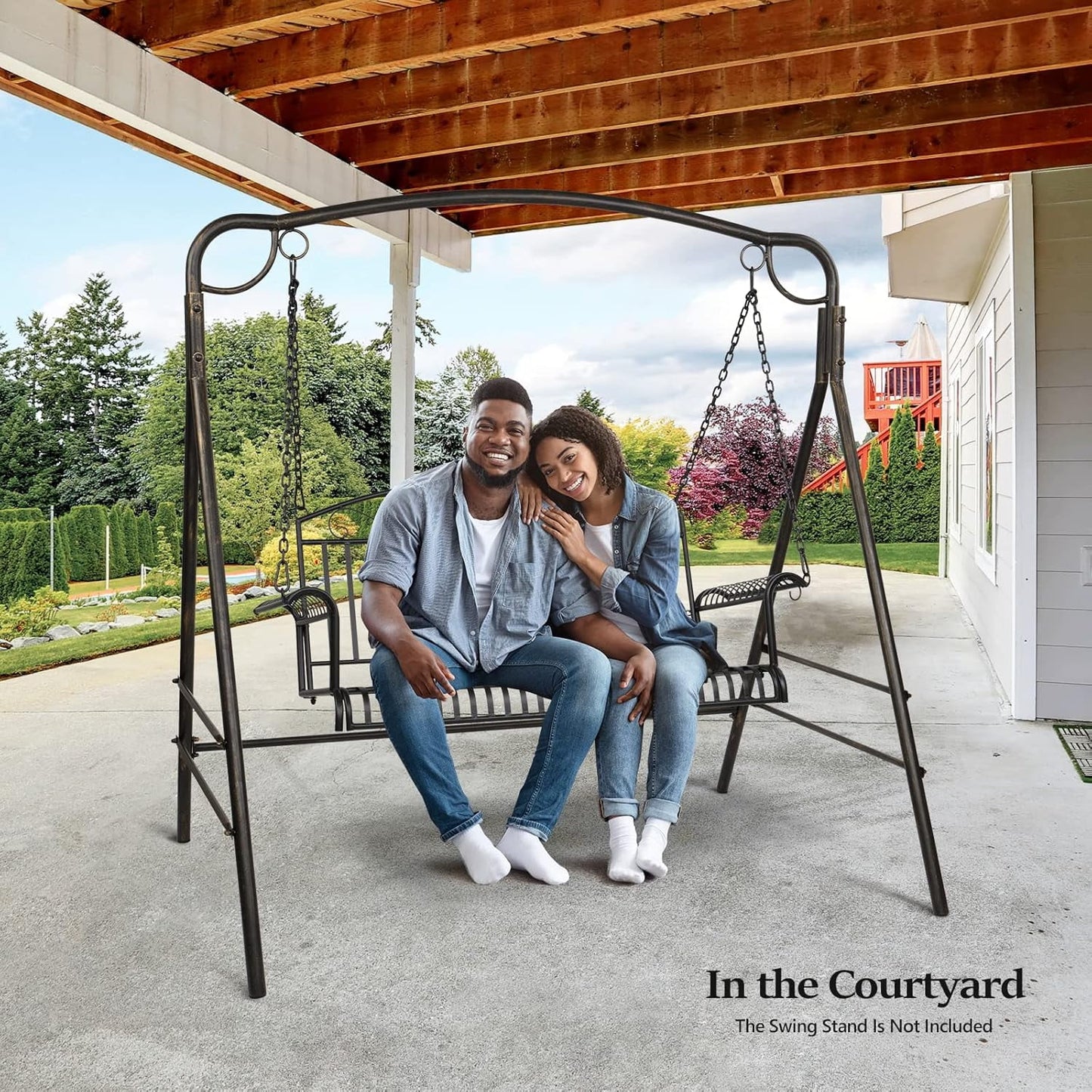 THJTDH Upgraded Metal Patio Porch Swing, 660 LBS Weight Capacity Steel Porch Swing Chair for Outdoors, Heavy Duty Swing Chair Bench for Gardens and Yards,Curved
