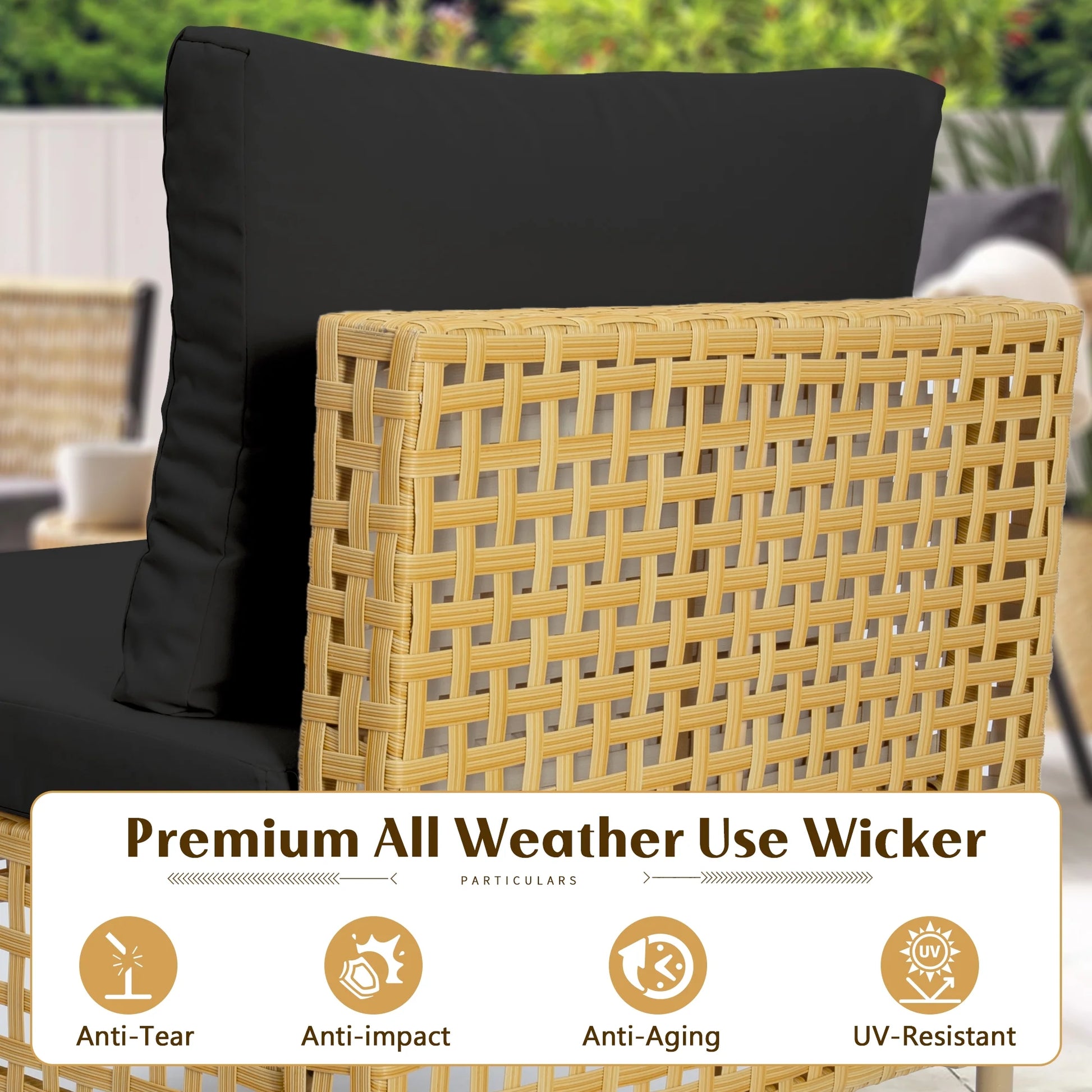 Bifanuo 4-Piece Wicker Outdoor Sectional Sofa, Patio Furniture Set, with Beige Fluffy Cushions (without Coffee Table)