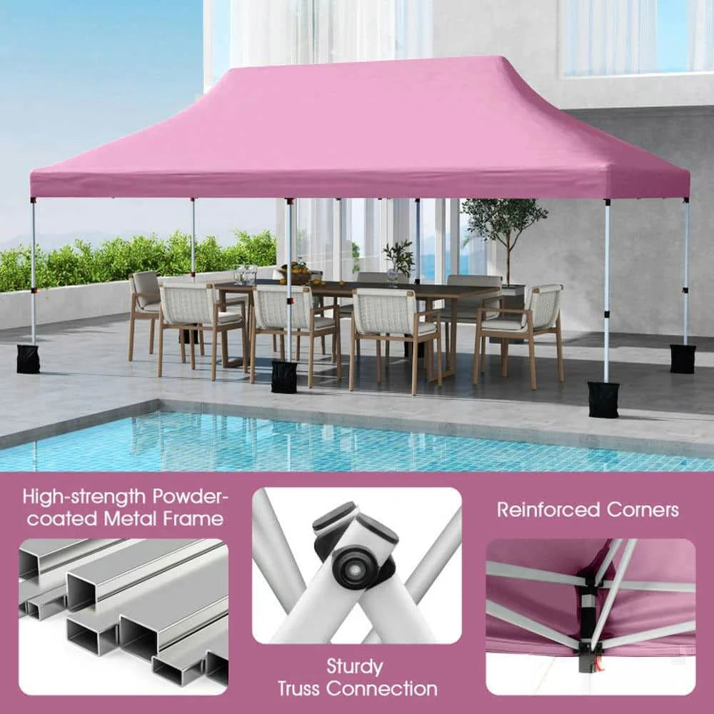 Spaco 10 X 20 FT Pop up Canopy Tent, Foldable and Portable Canopy with Carry Bag for Patio, Garden, Backyard, Pink