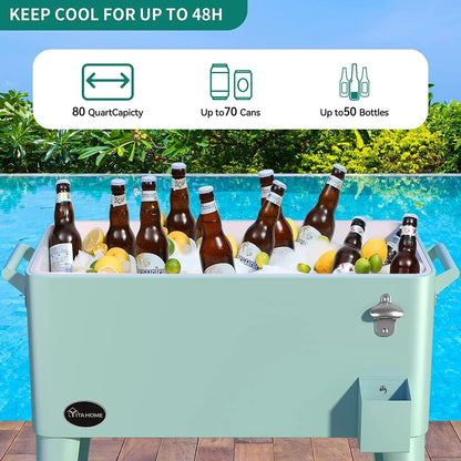 Dextrus 80 Quart Rolling Cooler Cart with Bottle Opener Drainage, Portable Patio Cooler Rolling on Wheels, Outdoor Rolling Beverage Cart Drink Cooler for Patio Pool Deck Party Cookouts