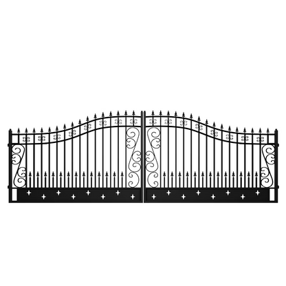 Outdoor Dual Swing Wrought Iron Gate for Driveway, Security Gate, Outdoor Fence Gate, Vienna Style for Yard, Backyard Patio 20'Star