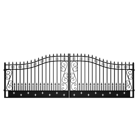Outdoor Dual Swing Wrought Iron Gate for Driveway, Security Gate, Outdoor Fence Gate, Vienna Style for Yard, Backyard Patio 20'Star