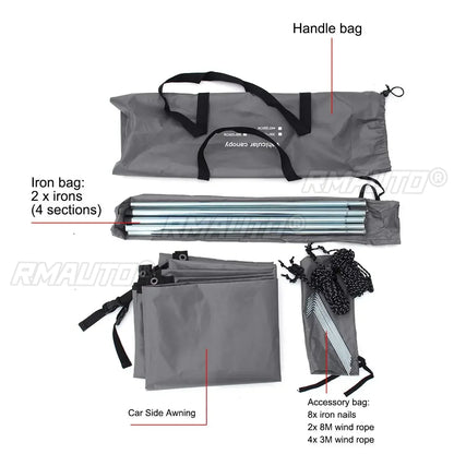 Portabl Car Side Awning Rooftop Tent Waterproof Side Tent Sun Shelter For Outdoor Camping Garden Patio Pool Exterior Part