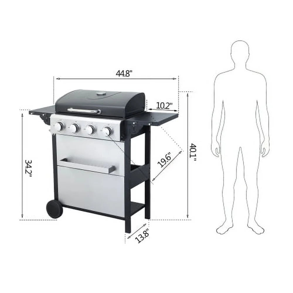 Yiweny 3 Burner BBQ Propane Gas Grill, Stainless Steel 25650 BTU Patio Garden Barbecue Grill with Bottle Opener, Two Foldable Side Shelves & Thermometer, Perfect for Camping, Outdoor Cooking.