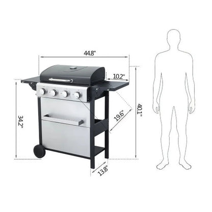 Yiweny 3 Burner BBQ Propane Gas Grill, Stainless Steel 25650 BTU Patio Garden Barbecue Grill with Bottle Opener, Two Foldable Side Shelves & Thermometer, Perfect for Camping, Outdoor Cooking.