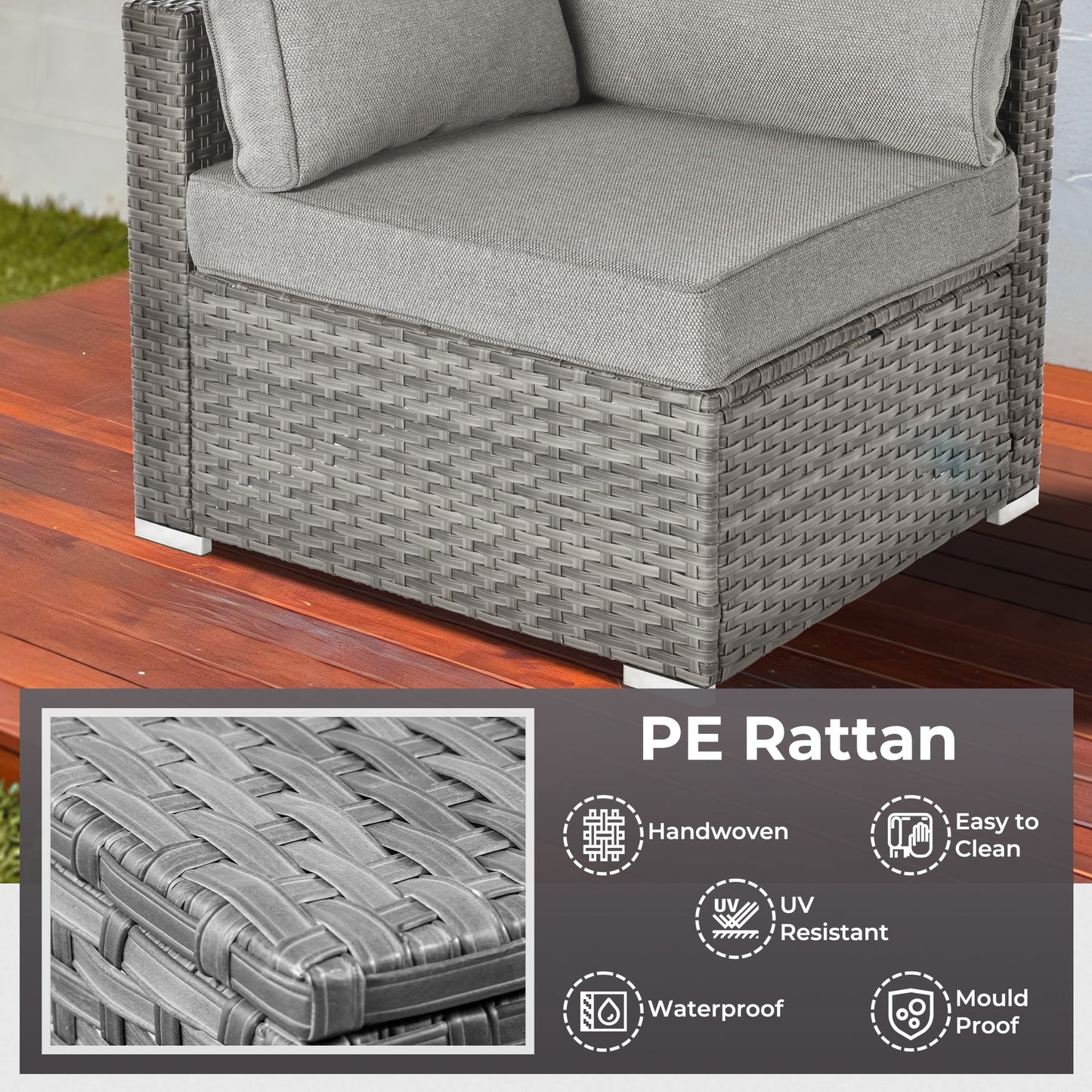 Ovios 11 Pieces Patio Fire Pit Set Outdoor Wicker Sectional Sofa Conversation Set with Swivel Rocking Chairs and Side Table,Dark Gray