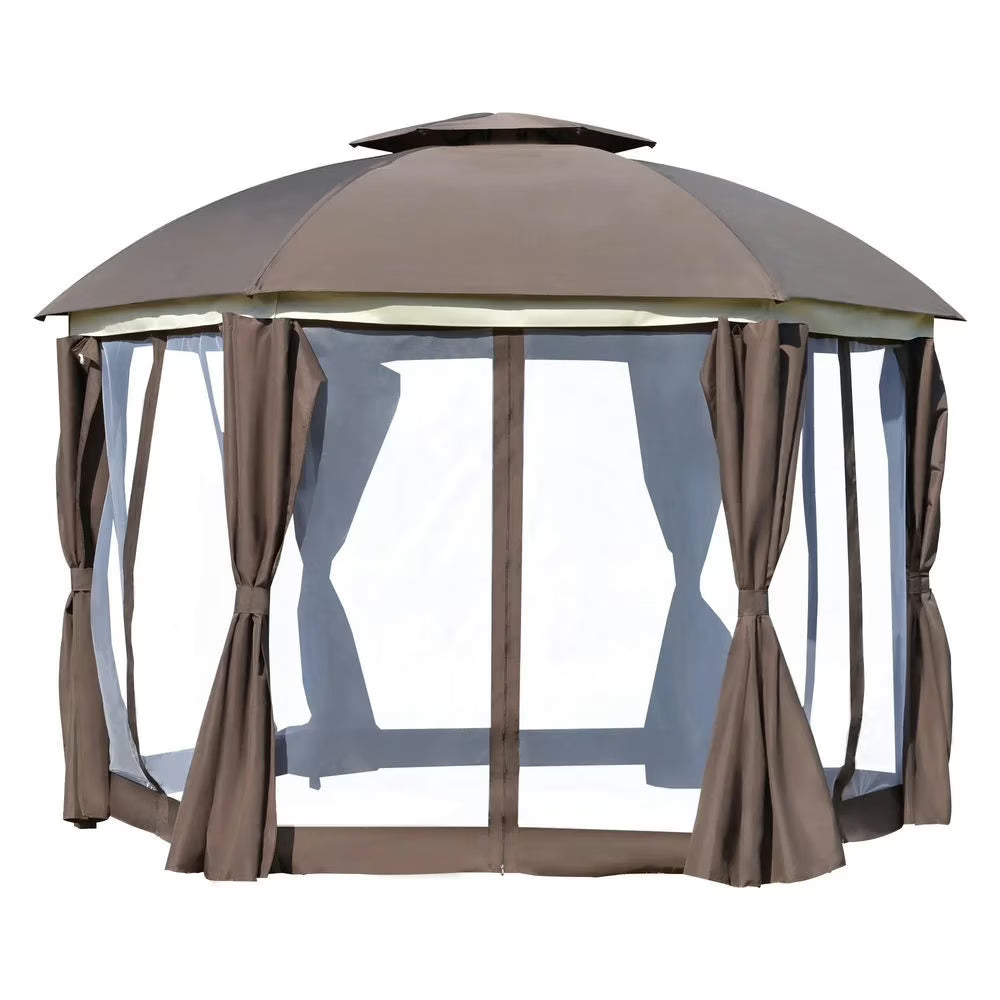Topcobe 12' x 12' Round Outdoor Canopy Tent, Patio Dome Canopy Tent Canopy Shelter with Double Roof, Curtains, Zippered Doors, Strong Steel Frame, Outdoor Canopy, Shade Canopy, Patio Canopy, Brown