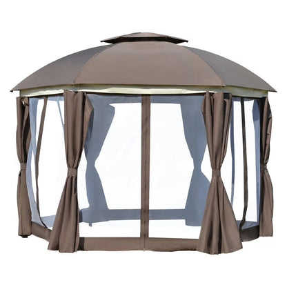 Topcobe 12' x 12' Round Outdoor Canopy Tent, Patio Dome Canopy Tent Canopy Shelter with Double Roof, Curtains, Zippered Doors, Strong Steel Frame, Outdoor Canopy, Shade Canopy, Patio Canopy, Brown
