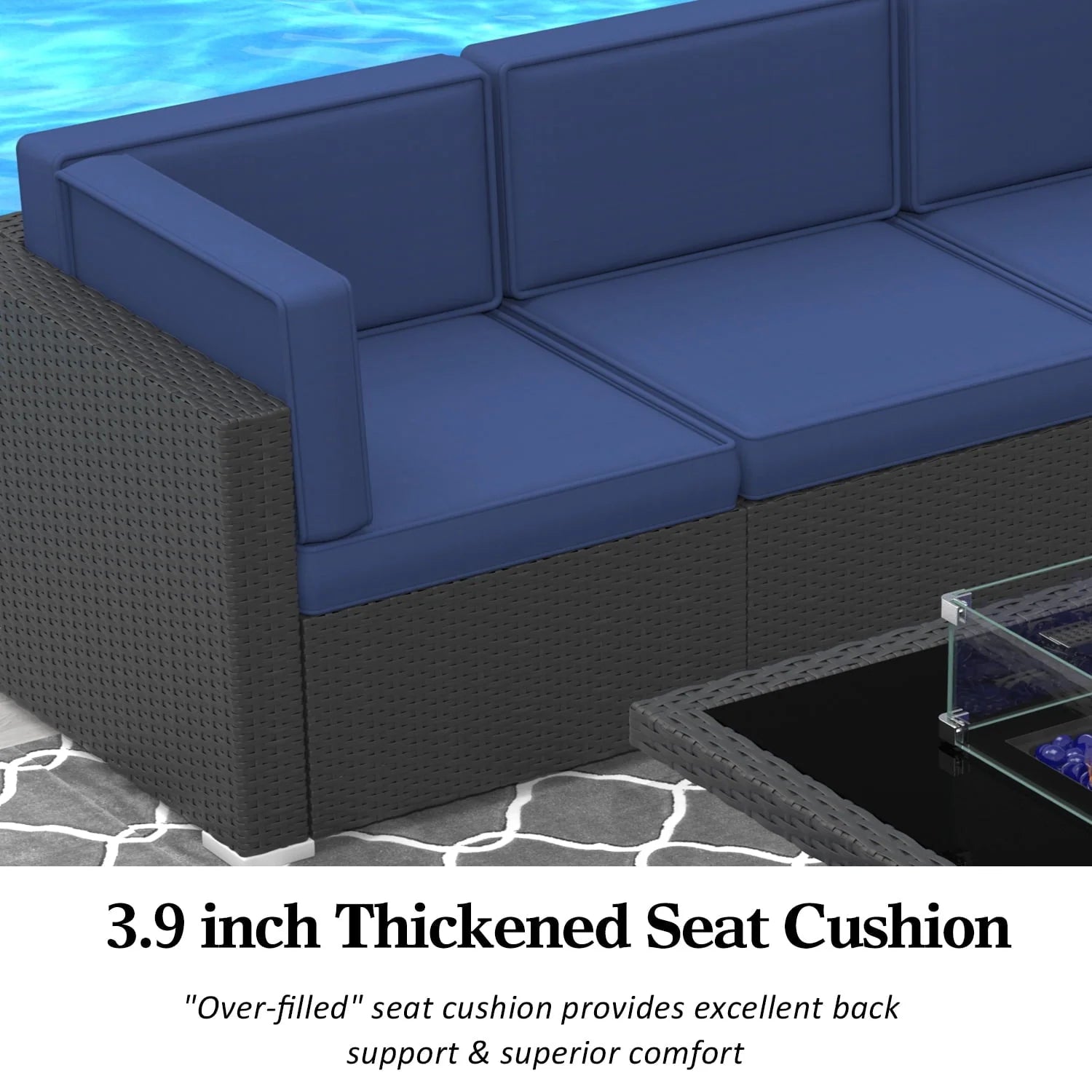 8 Piece Patio Furniture Set with 44" Propane Gas Fire Pit Table, Outdoor Sectional Conversation Set Wicker Rattan Sofa Set with Coffee Table