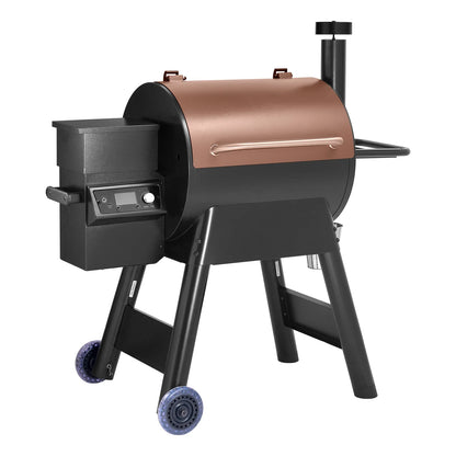 KFFKFF 575 Sq in Wood Fired Pellet Grill and Smoker, BBQ Grills with WiFi-app Management, LCD Display Controller for Outdoor Cooking, Patio and Backyard, Bronze Black